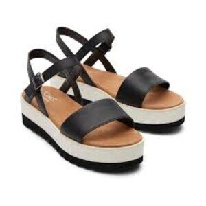 Toms Brynn Black Leather Platform Sandal - sz 8.5 - Leather Black